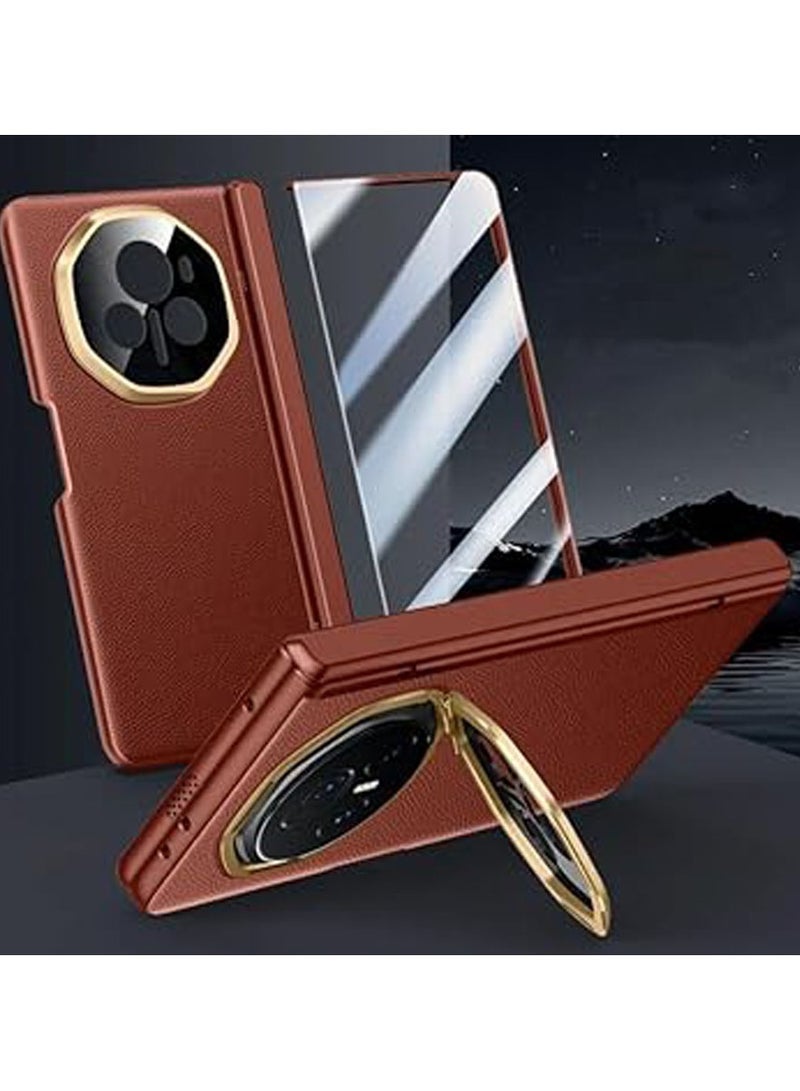 general Luxury Leather Case Compatible with Honor Magic V3 Full Protection Back Cover with Hinge Protection & HD Glass Screen Protector, Hidden Lens Kickstand Case for Honor Magic V3 - Image 1