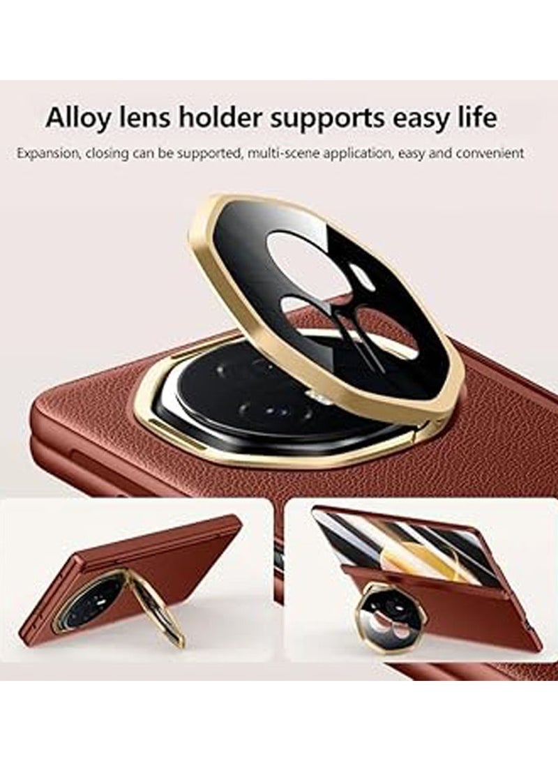 general Luxury Leather Case Compatible with Honor Magic V3 Full Protection Back Cover with Hinge Protection & HD Glass Screen Protector, Hidden Lens Kickstand Case for Honor Magic V3 - Image 4