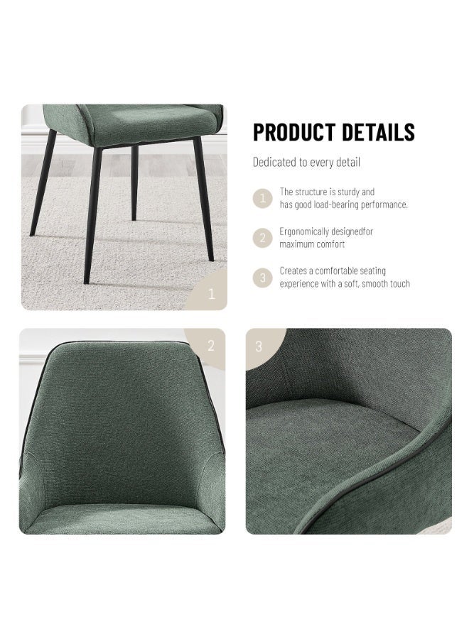 Sinyin Modern Dining Chairs Set of 2 Green Upholstered Fabric Armchairs with Comfortable Cushion Ergonomic High Backrest Metal Legs Accent Chairs for Dining Room Living Room Bedroom Office Cafe - Image 5