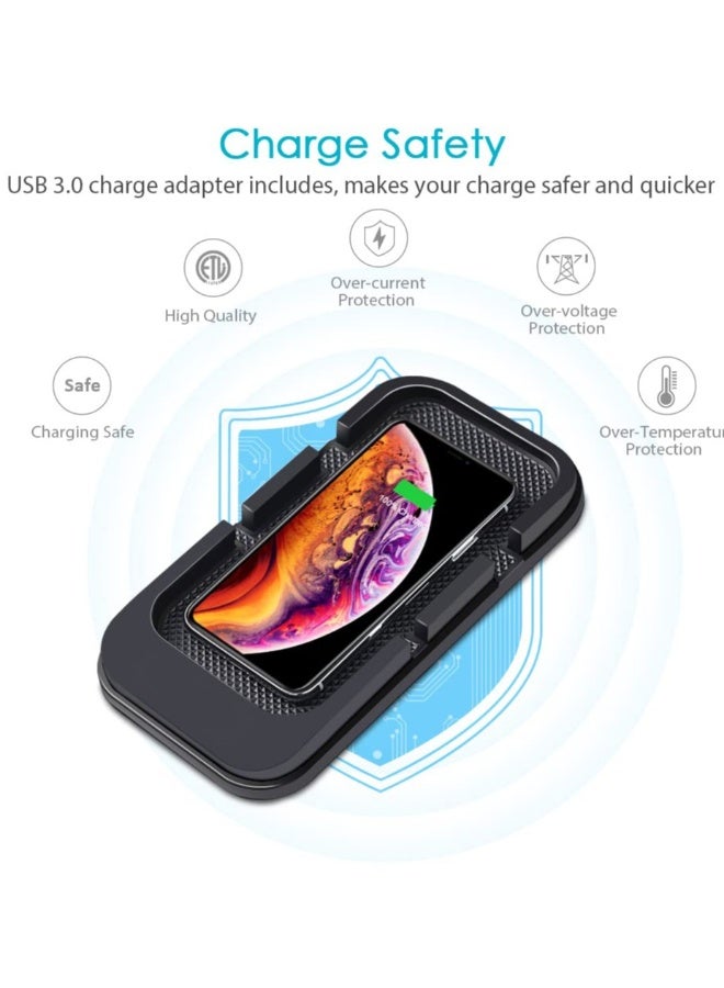 وسادة شحن لاسلكية للسيارة، شاحن سيارة مضاد للانزلاق بقوة 10 واط، حامل هاتف GPS لشحن سريع للسيارة، قاعدة شاحن لاسلكي من مطاط السيليكون لهواتف آيفون وهواتف أندرويد جالاكسي نوت - Image 4