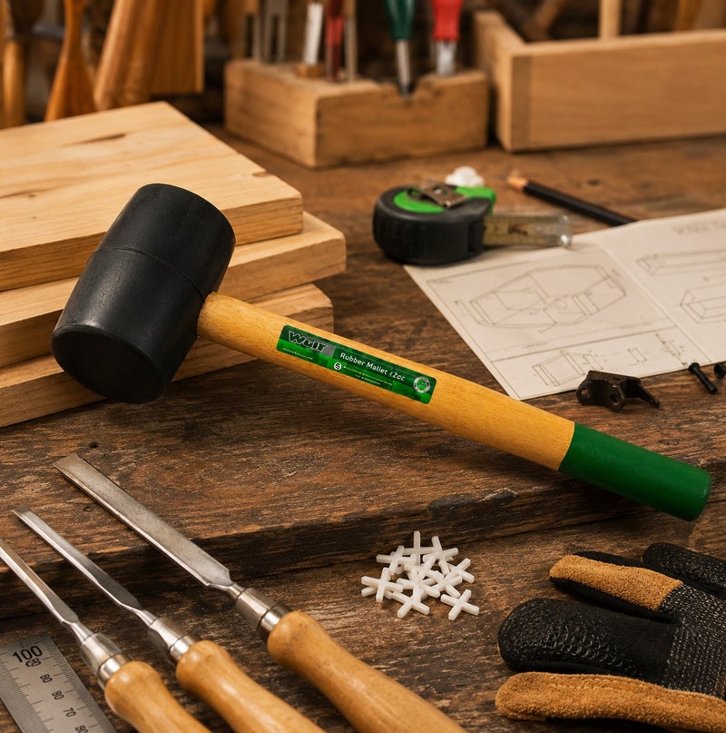 WULF Professional 12oz Rubber Mallet with Heavy-Duty Non-Marring Black Rubber Head & High-Strength Hardwood Handle, Soft Face Hammer for Flooring, Construction, Metal Work, Woodworking & DIY Repair - Image 5