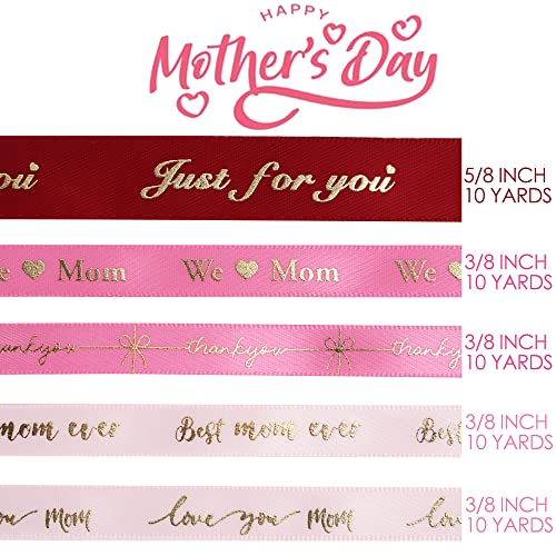 MEEDEE Pink Ribbon for Gift Wrapping Thank You Just for You Ribbon Mothers Day Gift Box Double Face Satin Assortment Thin Pink Satin Fabric, 5 Rolls 10 Yards Each Total 50 Yards - Image 2