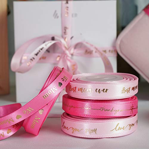 MEEDEE Pink Ribbon for Gift Wrapping Thank You Just for You Ribbon Mothers Day Gift Box Double Face Satin Assortment Thin Pink Satin Fabric, 5 Rolls 10 Yards Each Total 50 Yards - Image 5