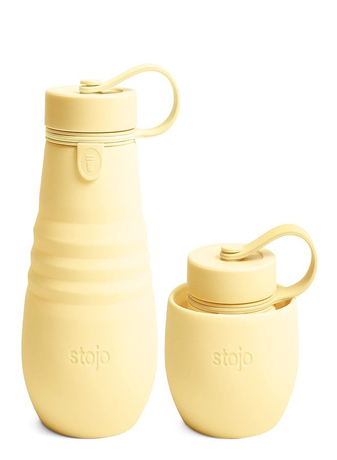 STOJO Jr Collapsible Bottle for Kids - Mimosa Yellow, 14oz / 400ml - Leak-Proof Reusable Silicone Travel Cup for Hot & Cold Drinks -On-The-Go Camping & Hiking - Microwave & Dishwasher Safe - Image 1