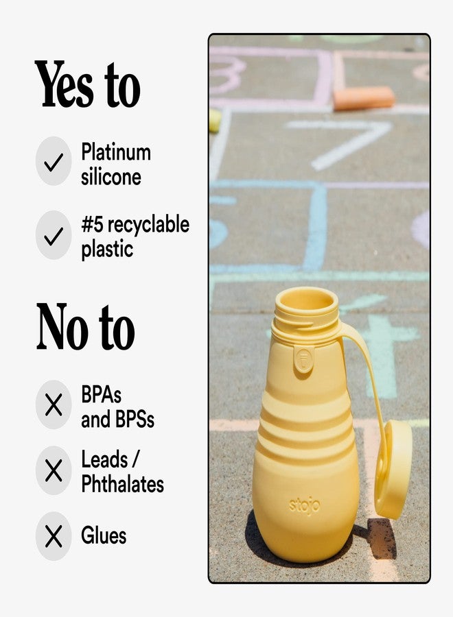 STOJO Jr Collapsible Bottle for Kids - Mimosa Yellow, 14oz / 400ml - Leak-Proof Reusable Silicone Travel Cup for Hot & Cold Drinks -On-The-Go Camping & Hiking - Microwave & Dishwasher Safe - Image 5