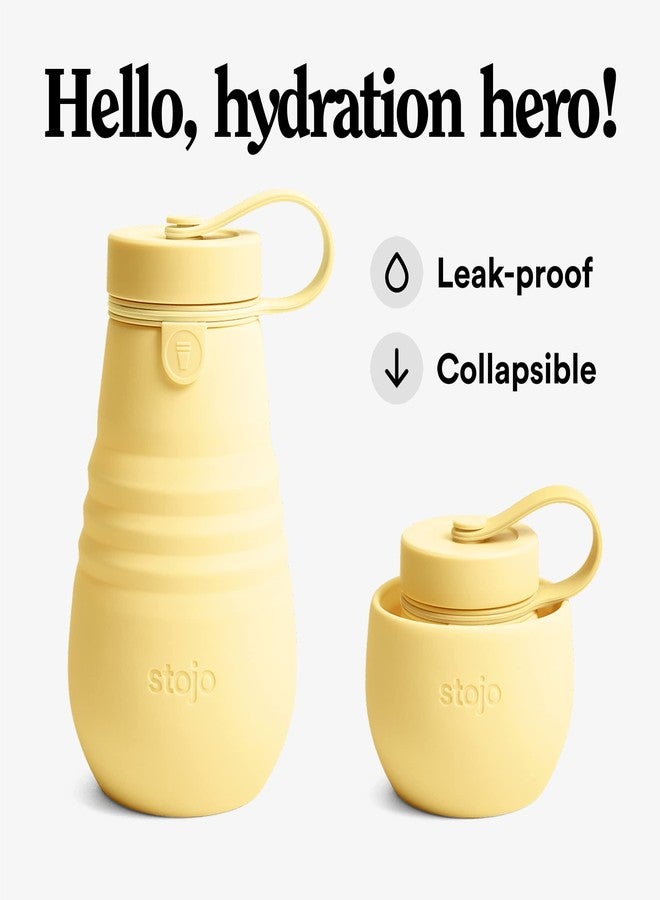 STOJO Jr Collapsible Bottle for Kids - Mimosa Yellow, 14oz / 400ml - Leak-Proof Reusable Silicone Travel Cup for Hot & Cold Drinks -On-The-Go Camping & Hiking - Microwave & Dishwasher Safe - Image 2