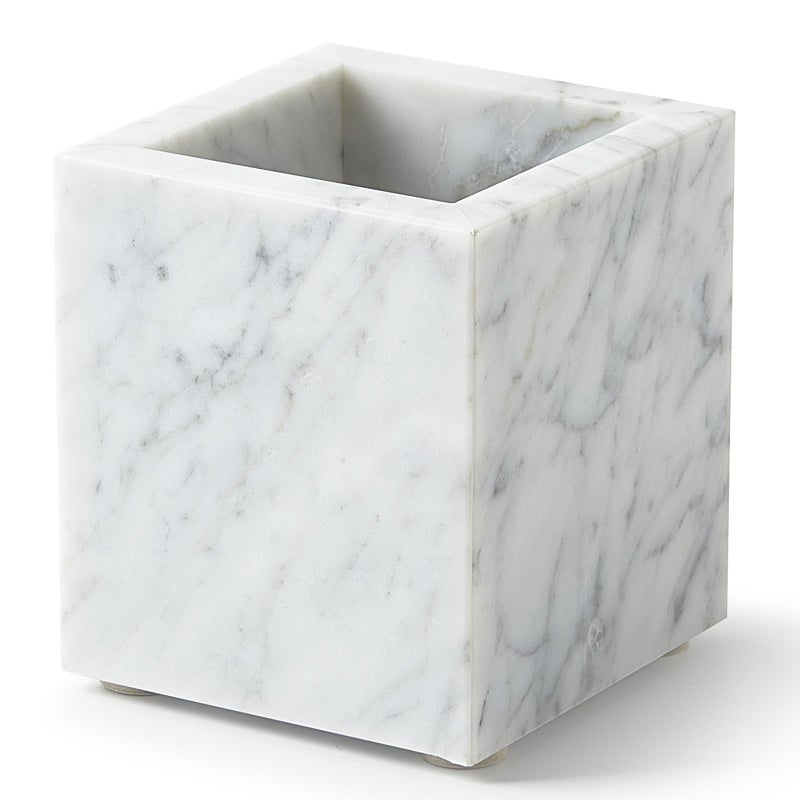 Zilukar Real Natural Marble Toothbrush Holder & Pen Holder & Makeup Brush Holder, Genuine Stone Rectangular Bathroom Tumbler Cup, Durable Office & Home Countertop Organizer - Image 1