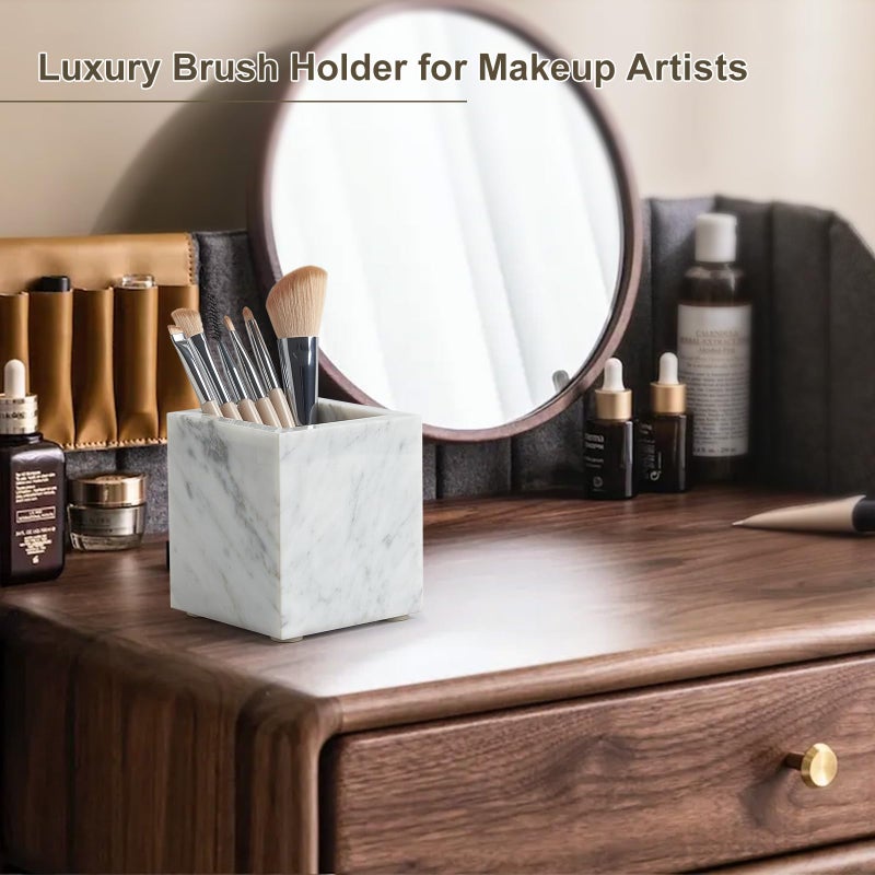 Zilukar Real Natural Marble Toothbrush Holder & Pen Holder & Makeup Brush Holder, Genuine Stone Rectangular Bathroom Tumbler Cup, Durable Office & Home Countertop Organizer - Image 5
