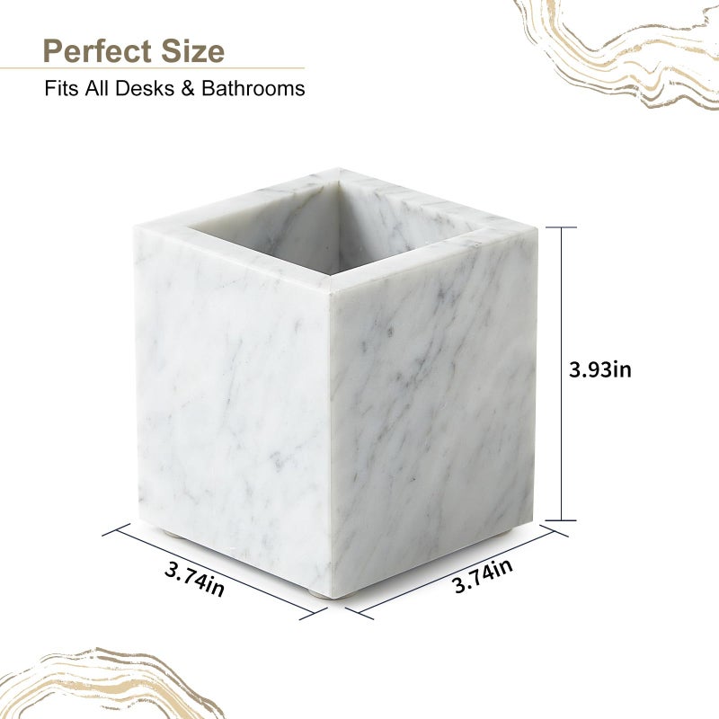 Zilukar Real Natural Marble Toothbrush Holder & Pen Holder & Makeup Brush Holder, Genuine Stone Rectangular Bathroom Tumbler Cup, Durable Office & Home Countertop Organizer - Image 2