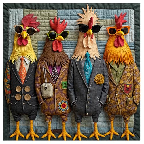 PPuzzling Funny Chicken Family Puzzle 1000 Pieces Vintage Stylish Roosters Jigsaw Puzzles Colorful Animal Chickens Puzzle - Image 5