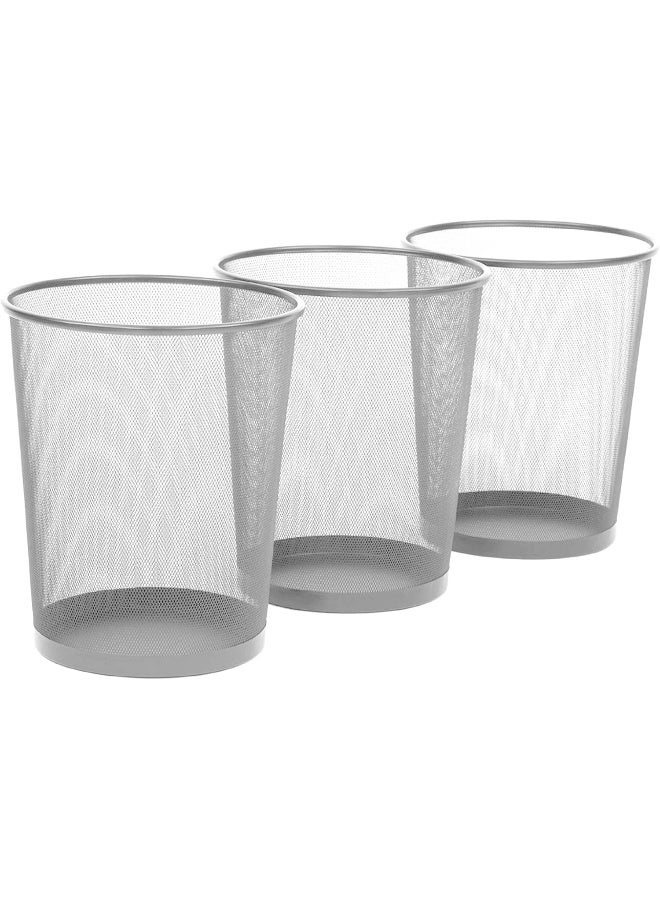 Seville Classics 3-Pack Round Mesh Wastebasket Recycling Bin, 6 Gal, 12" Diameter Top x 14" H, Silver - Image 1