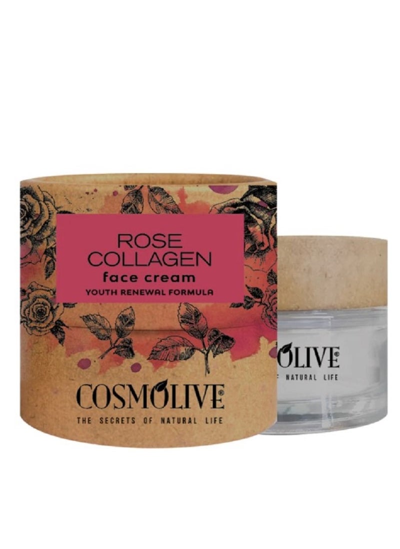 COSMOLIVE Face Cream 50 ml (With single kraft box and glass bottle) - Rose & Collagen 