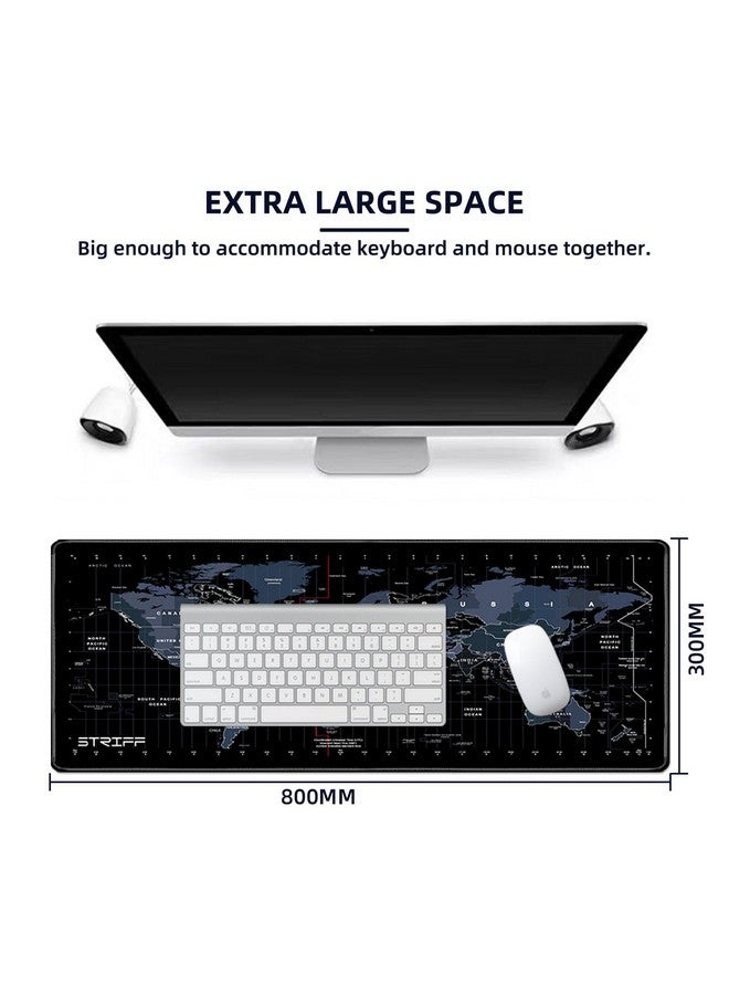 STRIFF World Map Extended Size (800 mm x 300 mm x 2 mm) Gaming Mouse Pad| Desk Mat | Stitched Edges| Non-Slip Rubber Base|Computer Laptop|Keyboard Mouse Pad for Office & Home (World Map) - Image 3