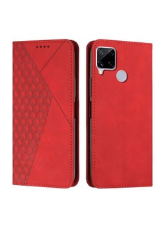 HuHa Case Cover For Realme C12/C25/7i Global/Narzo 20A/Narzo 30A Diamond Splicing Skin Feel Magnetic Leather Phone Case Red 