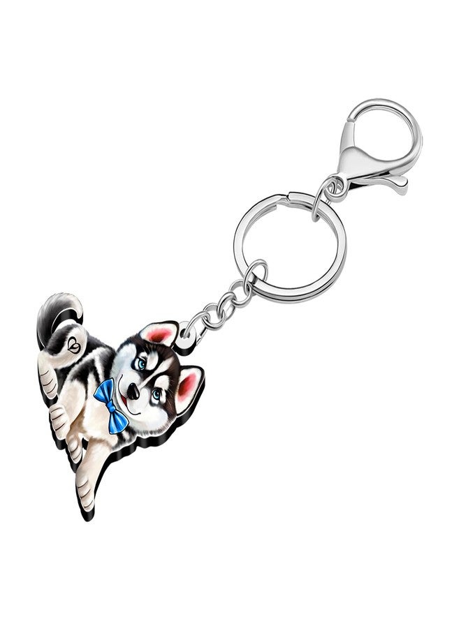 سلسلة مفاتيح على شكل كلب هاسكي من الأكريليك من DOWAY، مجوهرات على شكل كلب هاسكي، هدايا لمحبي الكلاب من النساء والأطفال والفتيات، تعليقات حقائب الظهر، إكسسوارات الحقائب (رمادي) - Image 3