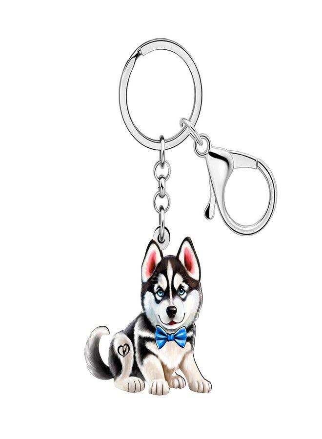 سلسلة مفاتيح على شكل كلب هاسكي من الأكريليك من DOWAY، مجوهرات على شكل كلب هاسكي، هدايا لمحبي الكلاب من النساء والأطفال والفتيات، تعليقات حقائب الظهر، إكسسوارات الحقائب (رمادي) - Image 1