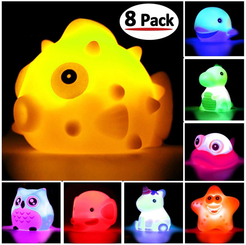 JASNKKONT Bath Toys, 8 Pcs Light Up Floating Rubber Animal Toys Set, Flashing Color Changing Light in Water, Baby Infants Kids Toddler Child Preschool Bathtub Bathroom Shower Games Swimming Pool Party - Image 3