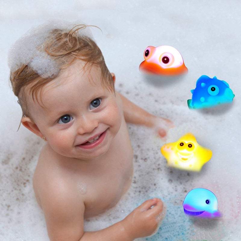 JASNKKONT Bath Toys, 8 Pcs Light Up Floating Rubber Animal Toys Set, Flashing Color Changing Light in Water, Baby Infants Kids Toddler Child Preschool Bathtub Bathroom Shower Games Swimming Pool Party - Image 2