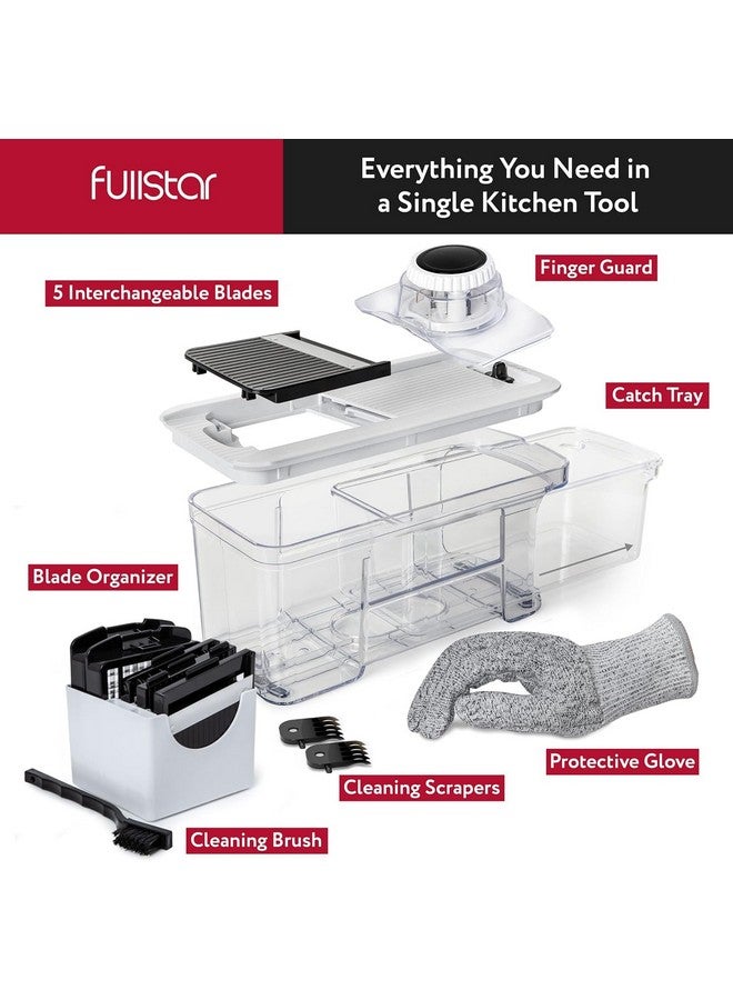 فل ستار مفرمة خضراوات وقطاعة ماندولين متعددة الاستخدامات من فولستار للمطبخ - مبشرة جبن، قاطعة بطاطس مقلية، قطاعة جبن - مبشرة حلزونية يدوية إضافية متضمنة (6 في 1، أسود/أبيض) - Image 2