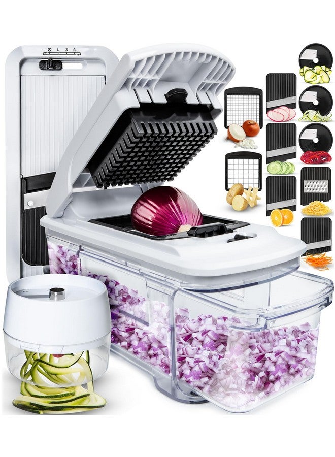 فل ستار مفرمة خضراوات وقطاعة ماندولين متعددة الاستخدامات من فولستار للمطبخ - مبشرة جبن، قاطعة بطاطس مقلية، قطاعة جبن - مبشرة حلزونية يدوية إضافية متضمنة (6 في 1، أسود/أبيض) - Image 1