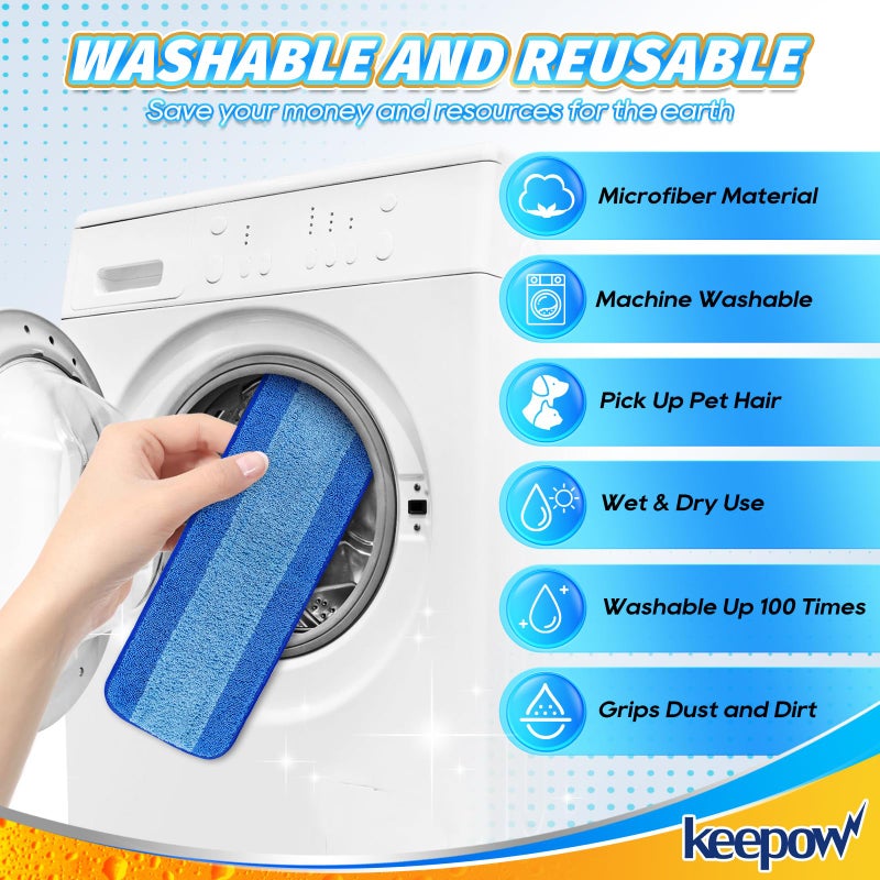 KEEPOW 3 Pack Microfiber Cleaning Pads Reusable Microfiber Mop Pads for 18 Inch Mop, Hardwood & Hard Surface Floors Replacement Cleaning Mop Pads, Machine Washable Pad Refills for Floor Cleaning - Image 3