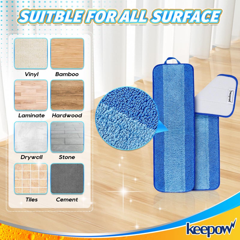 KEEPOW 3 Pack Microfiber Cleaning Pads Reusable Microfiber Mop Pads for 18 Inch Mop, Hardwood & Hard Surface Floors Replacement Cleaning Mop Pads, Machine Washable Pad Refills for Floor Cleaning - Image 4