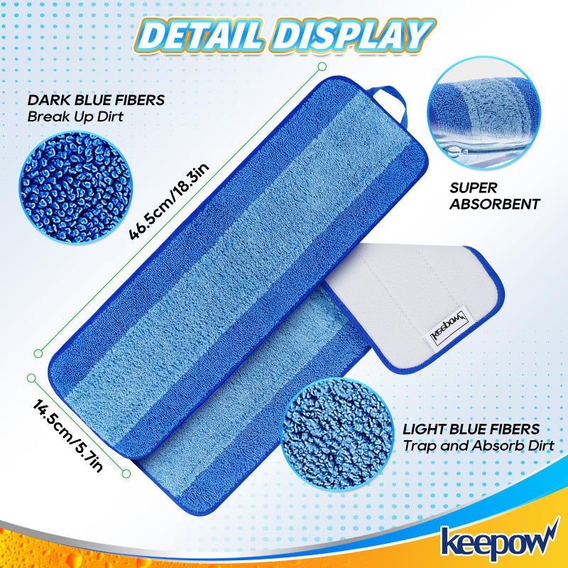 KEEPOW 3 Pack Microfiber Cleaning Pads Reusable Microfiber Mop Pads for 18 Inch Mop, Hardwood & Hard Surface Floors Replacement Cleaning Mop Pads, Machine Washable Pad Refills for Floor Cleaning - Image 2