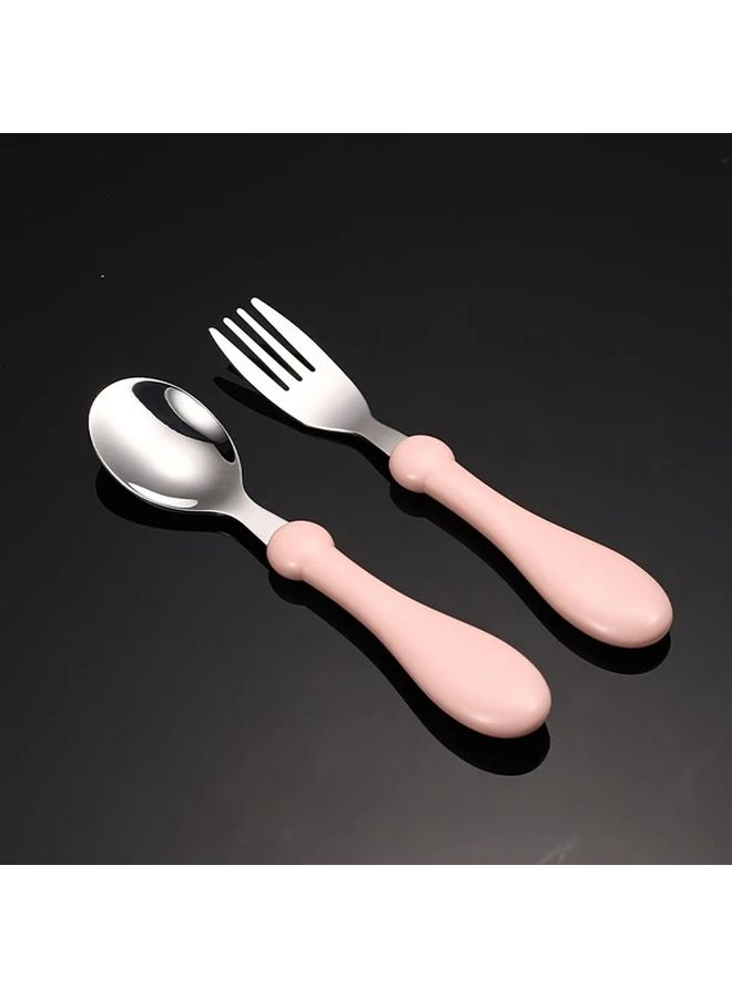 Pink Stainless Steel Baby Cutlery Set Fork And Spoon Durable Feeding Utensils For New Moms - Image 4