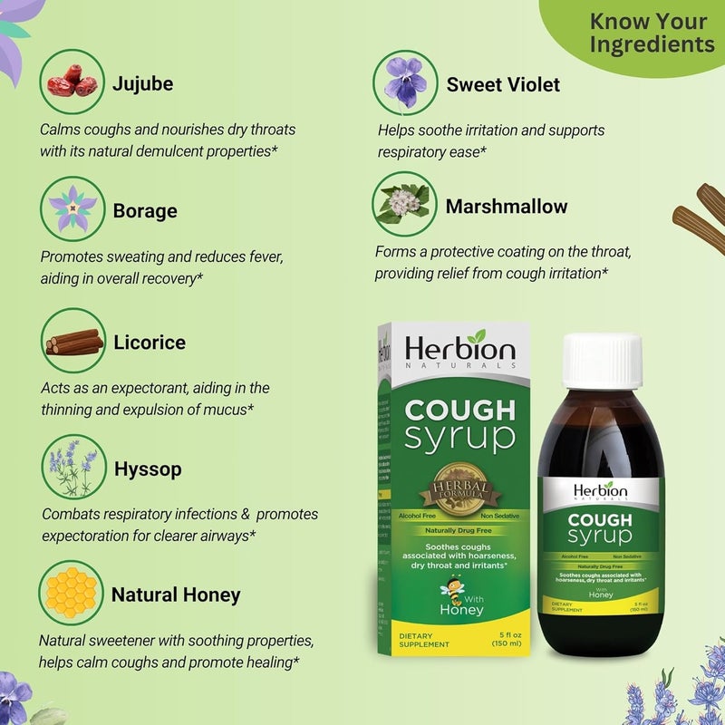 HERBION Naturals Cough Syrup with Honey Relieves Cough  Soothes Sore Throat Optimizes Immune Promotes Lung Function for Adults  Kids 13 Months 5 Fl Oz Pack of 1 - Image 3