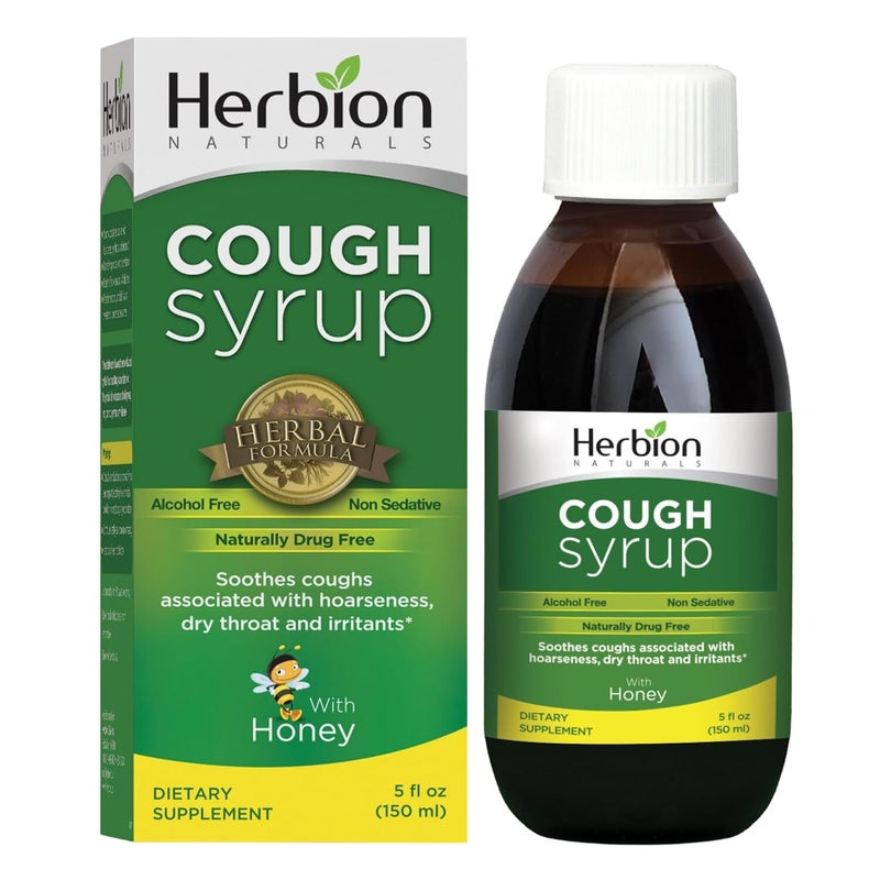 HERBION Naturals Cough Syrup with Honey Relieves Cough  Soothes Sore Throat Optimizes Immune Promotes Lung Function for Adults  Kids 13 Months 5 Fl Oz Pack of 1 - Image 1