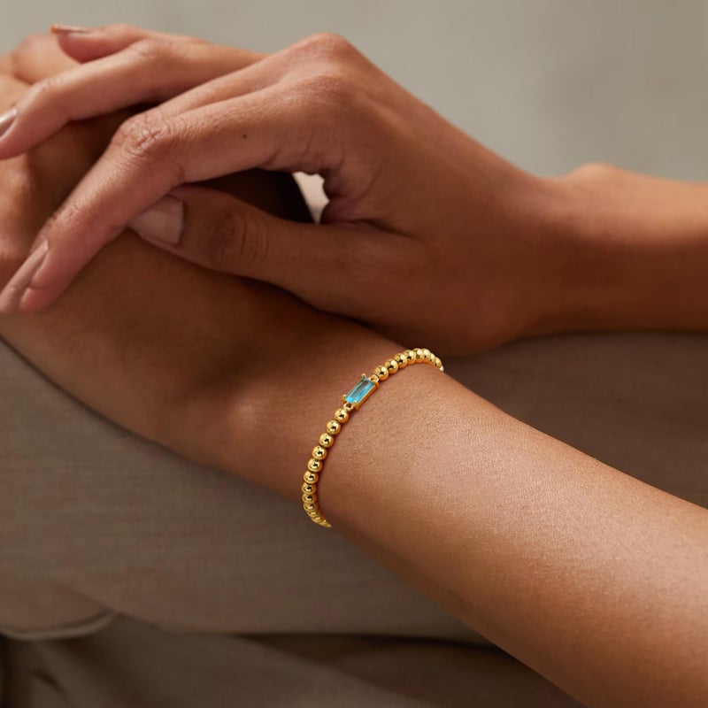 Yoosteel April Birthstone Bracelet for Women - Dainty CZ Clear Birthstone 14K-Gold-Plated Elastic Bead Bracelets Trendy Friendship Jewelry Gifts for Women - Image 4