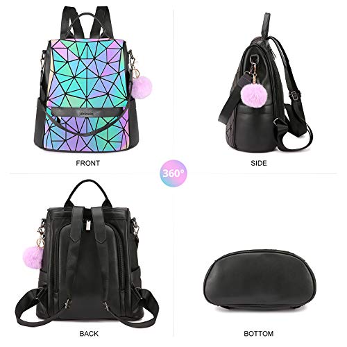 LOVEVOOK Geometric Luminous Purses and Handbags for Women Holographic Reflective Bag Backpack Wallet Clutch Set - Image 2