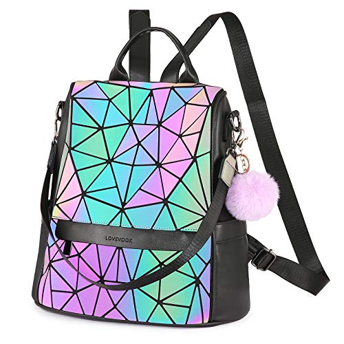 LOVEVOOK Geometric Luminous Purses and Handbags for Women Holographic Reflective Bag Backpack Wallet Clutch Set - Image 1
