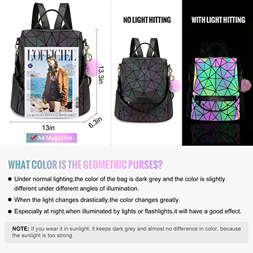 LOVEVOOK Geometric Luminous Purses and Handbags for Women Holographic Reflective Bag Backpack Wallet Clutch Set - Image 3