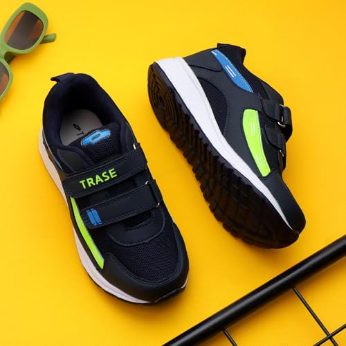 TRASE Sports Shoes for Kids | Running Shoes for Boys & Girls with Hook & Loop | Anti-Skid Comfortable Lightweight Footwear with Breathable Fabric (Navy-Green, 12 UK) - Image 5