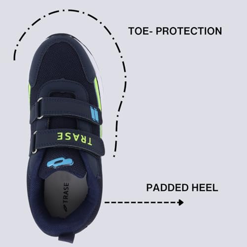 TRASE Sports Shoes for Kids | Running Shoes for Boys & Girls with Hook & Loop | Anti-Skid Comfortable Lightweight Footwear with Breathable Fabric (Navy-Green, 12 UK) - Image 4