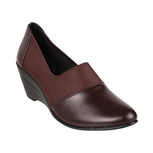 Metro Women's Brown Faux Leather Fashion Wedge Heel Pumps | Business Professional Closed Toe Slip-On Footwear | Lightweight Burnished P.U. Sole | Office Business Professional Stylish Wear | UK 6 - Image 2