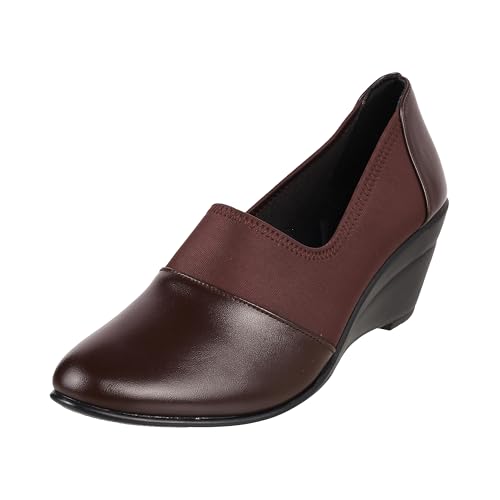 Metro Women's Brown Faux Leather Fashion Wedge Heel Pumps | Business Professional Closed Toe Slip-On Footwear | Lightweight Burnished P.U. Sole | Office Business Professional Stylish Wear | UK 6 - Image 1
