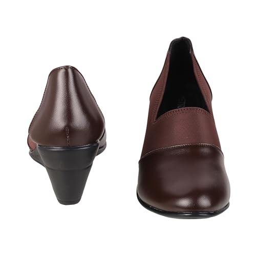 Metro Women's Brown Faux Leather Fashion Wedge Heel Pumps | Business Professional Closed Toe Slip-On Footwear | Lightweight Burnished P.U. Sole | Office Business Professional Stylish Wear | UK 6 - Image 5