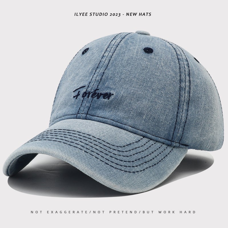Korean Hat Women'S High-Quality Denim Baseball Cap Men'S Korean Style Simple Letter Embroidered Peaked Cap - Image 3