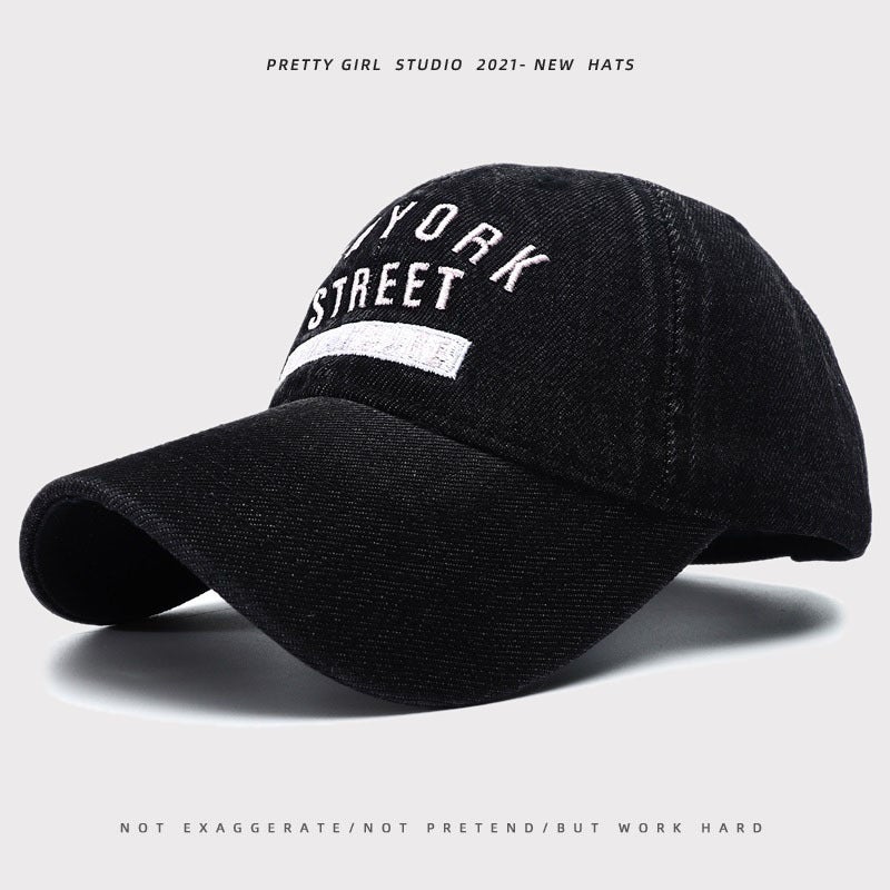 Korean Hat Women'S High-Quality Denim Baseball Cap Men'S Korean Style Simple Letter Embroidered Peaked Cap - Image 1