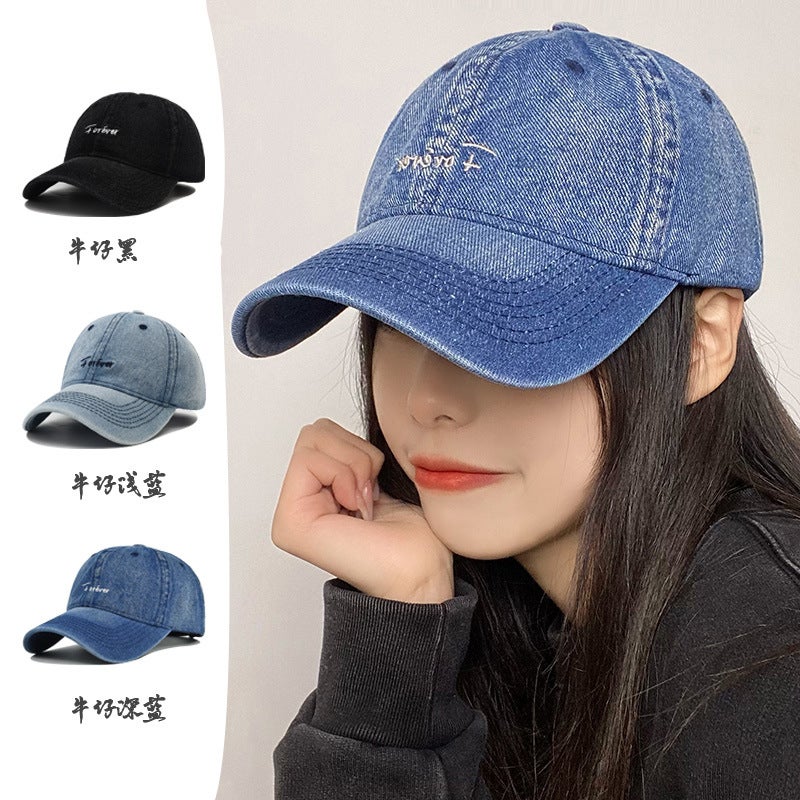 Korean Hat Women'S High-Quality Denim Baseball Cap Men'S Korean Style Simple Letter Embroidered Peaked Cap - Image 2