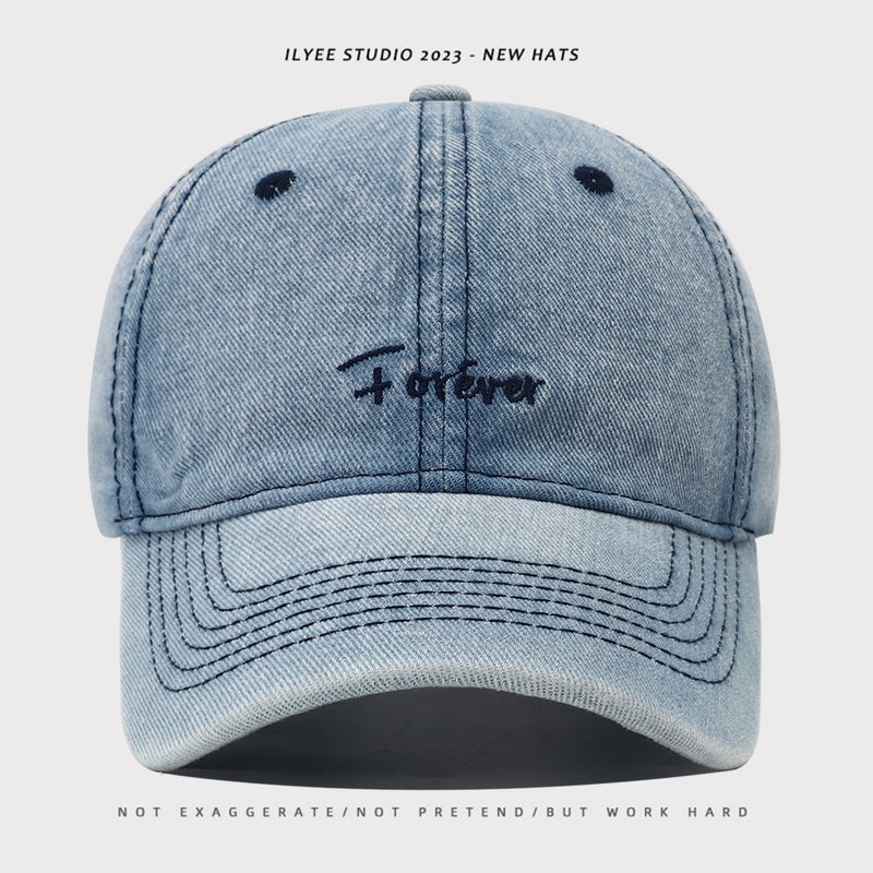 Korean Hat Women'S High-Quality Denim Baseball Cap Men'S Korean Style Simple Letter Embroidered Peaked Cap - Image 4