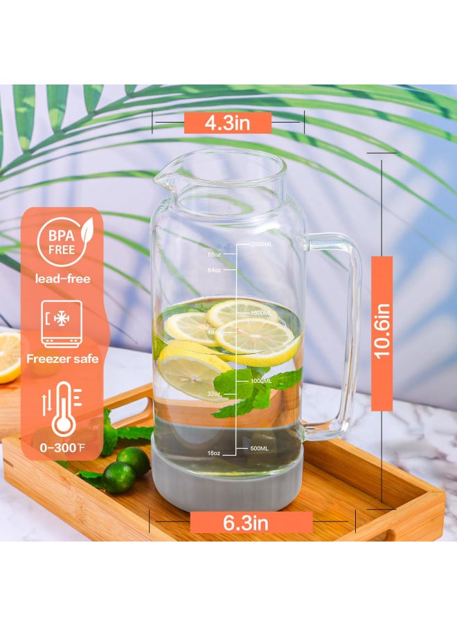 Glass Pitcher with Lid, 68oz Water Pitcher with Silicone Base and Precise Scale Line, Ice Tea Pitcher for Fridge, Anti-Slip and Easy to Clean, Glass Jug for Sun Tea Juice Coffee Milk Beverage (Gray) - pzsku/Z98A4D88BD1888C65299BZ/45/_/1728458250/b1583b33-bf48-44ac-98d6-cb1e30200378