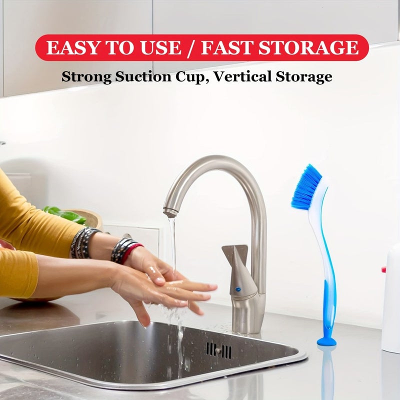 Blue 2 Pack Suction Cup Dish Scrubber Brushes For Kitchen Bathroom - Image 2