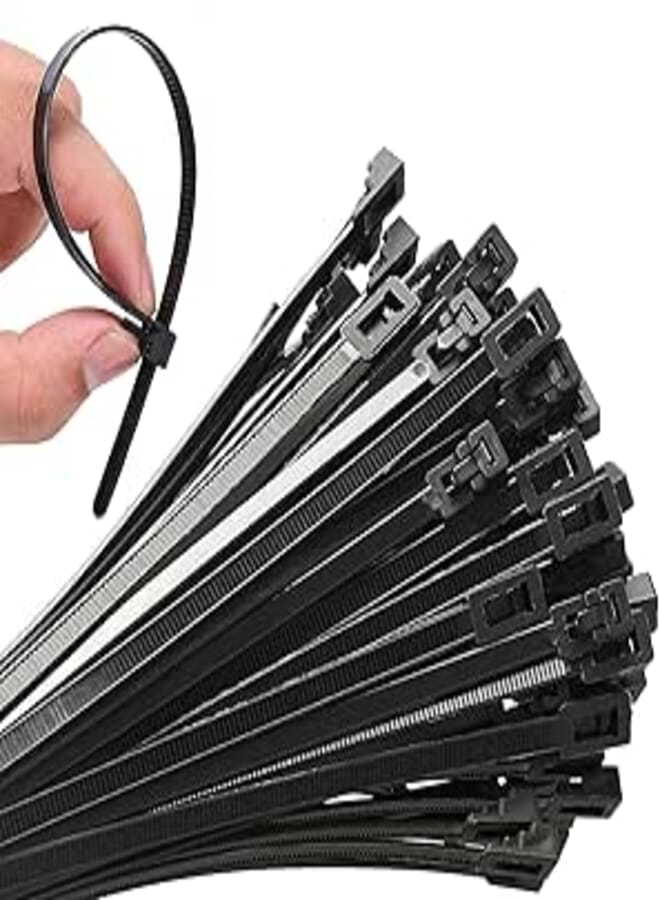 100Pcs Heavy Duty Industrial 14Inch Zip Toes,Releasable Black Cable Ties, Nylon Adjustable Tie wrap,Reusable Zip Toes Tie Straps For Garden Plant Secure Vine, Home, Office Use
