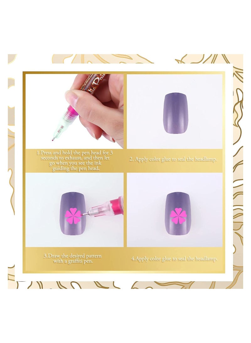 Y&D - 12 Pcs Nail Pen Art Graffiti Waterproof Polish Quick Dry Painting DIY Abstract Lines for Portable Tip Draw Equipment (12 Colors) - Image 1