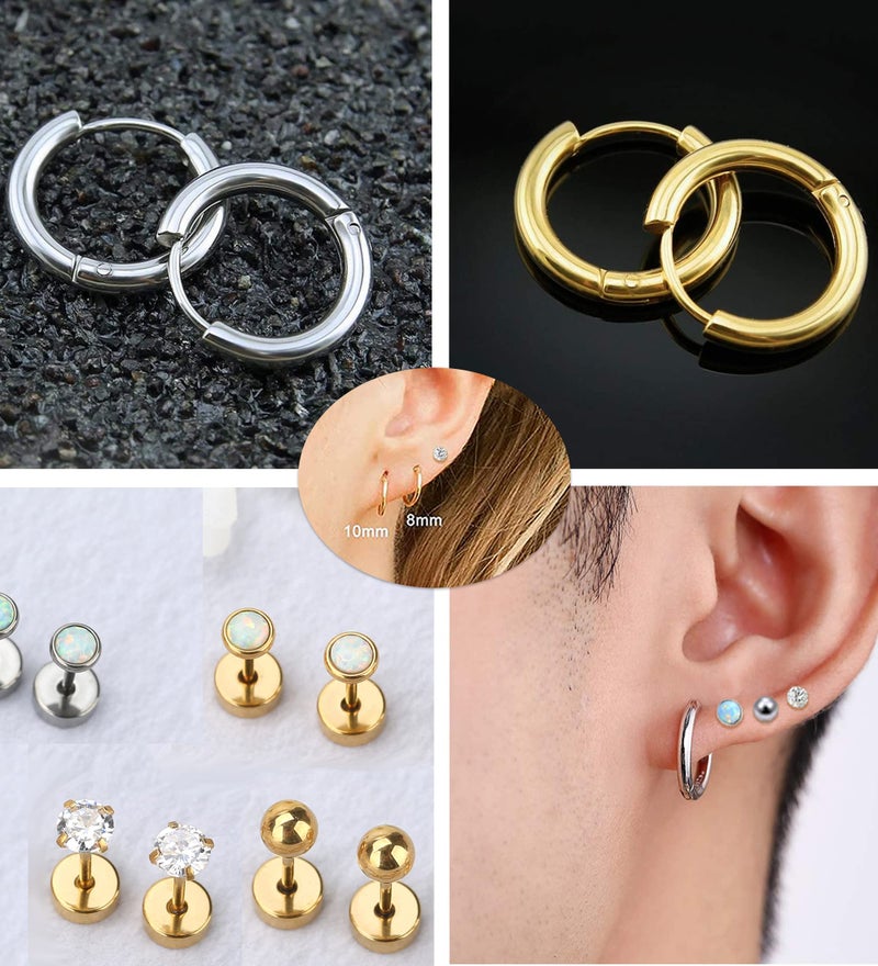 MJust Titanium Earrings for Sensitive Ears 20G Hypoallergenic Stud Hoop Earrings for Women Men Opal Ball CZ Heart Pearl Flat Back Earrings Cartilage Earrings Set - Image 3