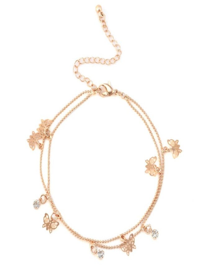 OOMPHelicious Jewellery Gold Tone Butterfly Beads & Charm Fashion Anklet For Women & Girls - Image 1