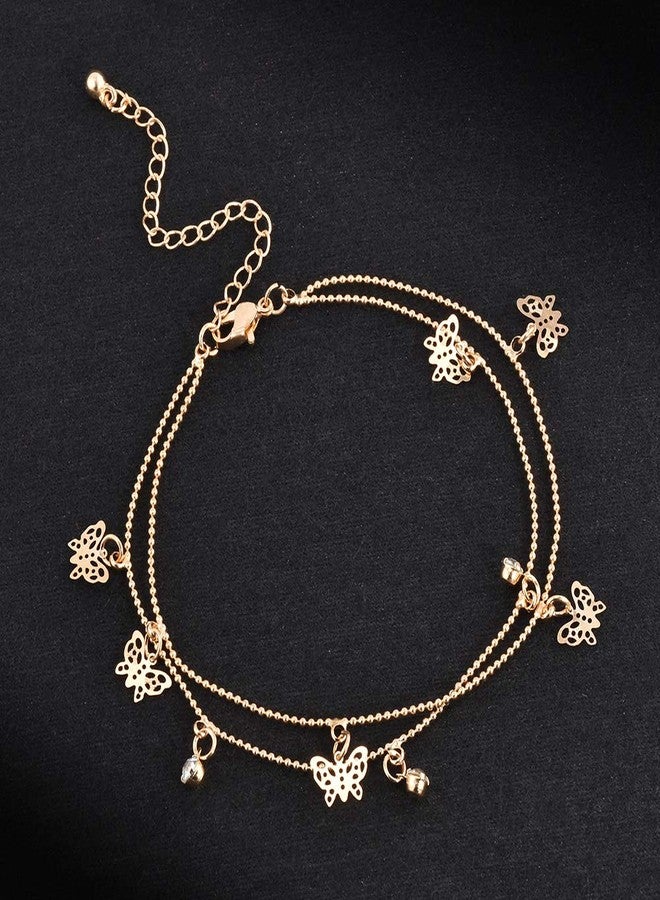 OOMPHelicious Jewellery Gold Tone Butterfly Beads & Charm Fashion Anklet For Women & Girls - Image 3